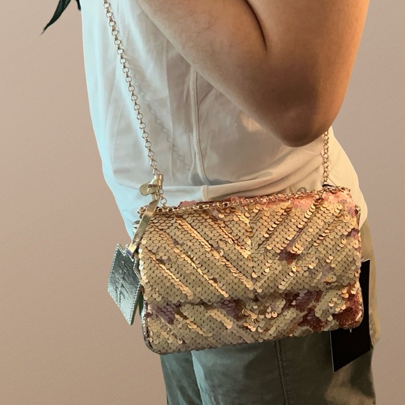 Nicole Miller Gold and Pink Sequin Shoulder Bag - Picture 2 of 10
